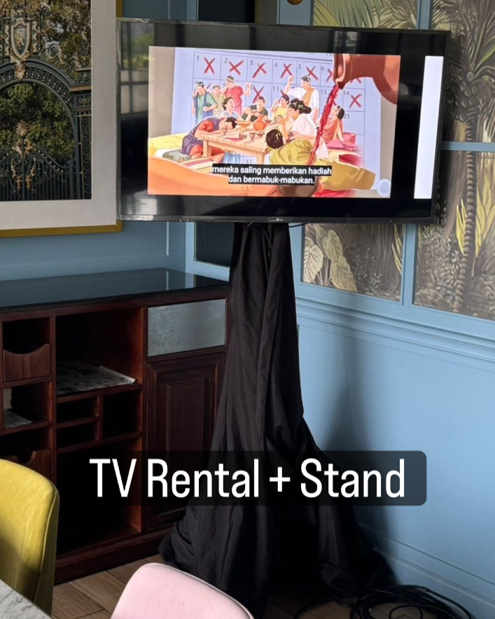 Sewa TV LED monitor untuk rapat dan presentasi kantor, antar dan setup ke Serpong, Tambun, Purwakarta, dan Padalarang